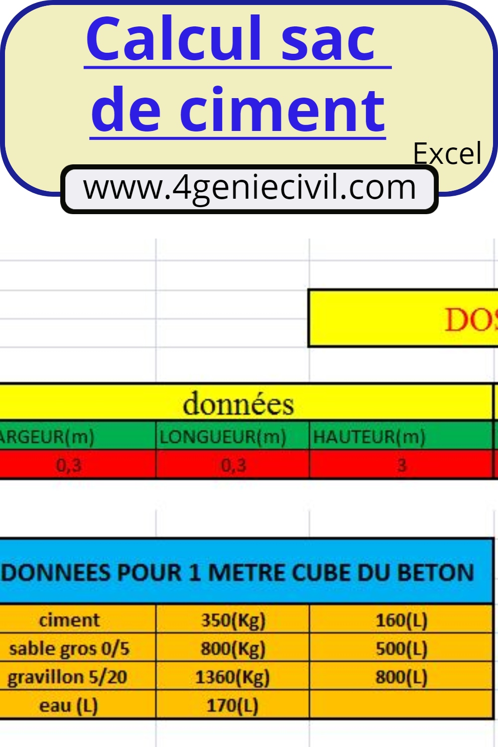 Sac de ciment dosage en excel