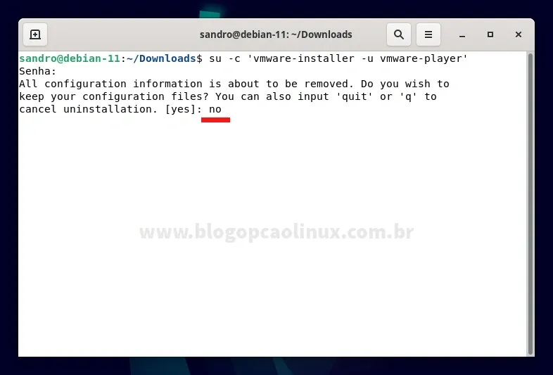 Utilitário de desinstalação do VMware Workstation Player