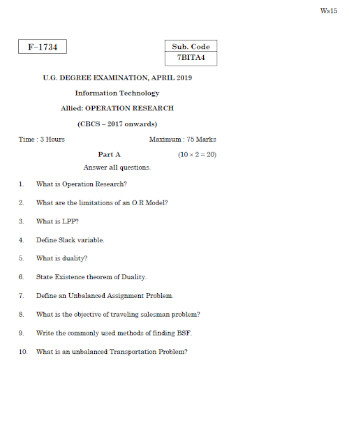 operation research question paper 2019