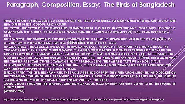 Paragraph, Composition, Essay:  The Birds of Bangladesh #besteducationpage