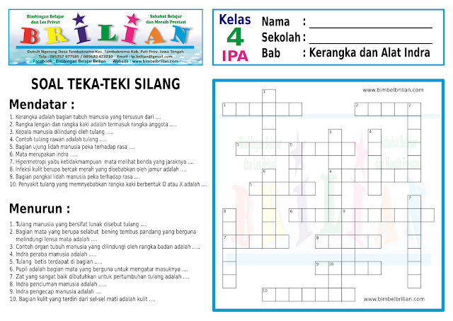 Soal TekaTeki Silang ( Tts ) Ipa Kelas 4 Sd Belahan 1