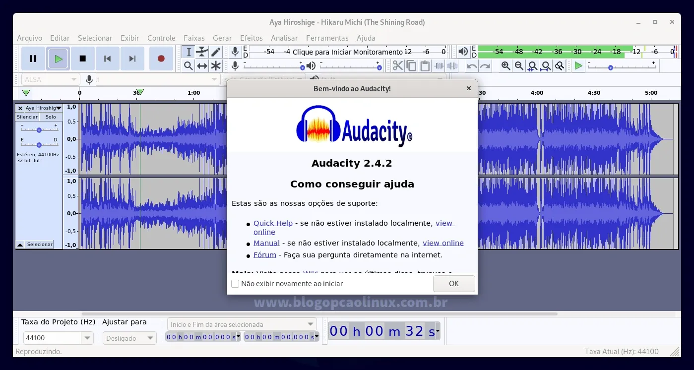 Audacity executando no Debian 11 Bullseye