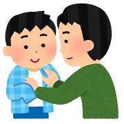 子供を着替えさせる親のイラスト（男性）