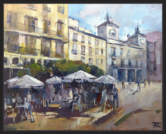 BURGOS-PINTURA-PLAZA-AYUNTAMIENTO-PAISAJES-EDIFICIOS-CIUDADES-ESPAÑA-CASTILLA Y LEON-CUADROS-PINTOR-ERNEST DESCALS