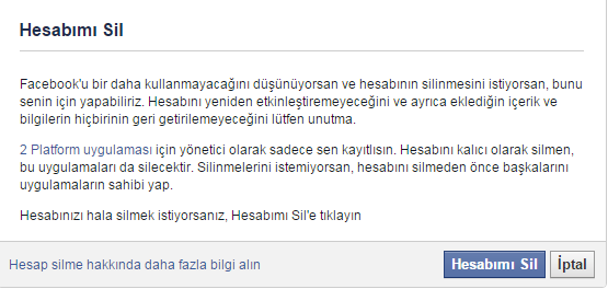 facebook hesap silme