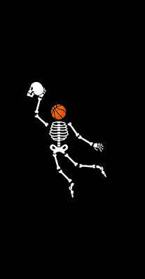 خلفية ايفون سوداء هيكل عظمي يلعب كرة السلة بجودة HD