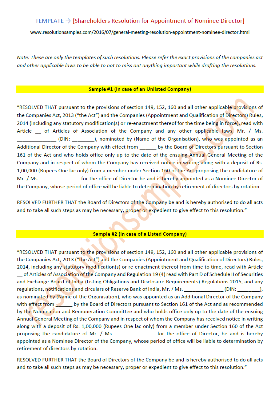 Nominee Shareholder Agreement Template