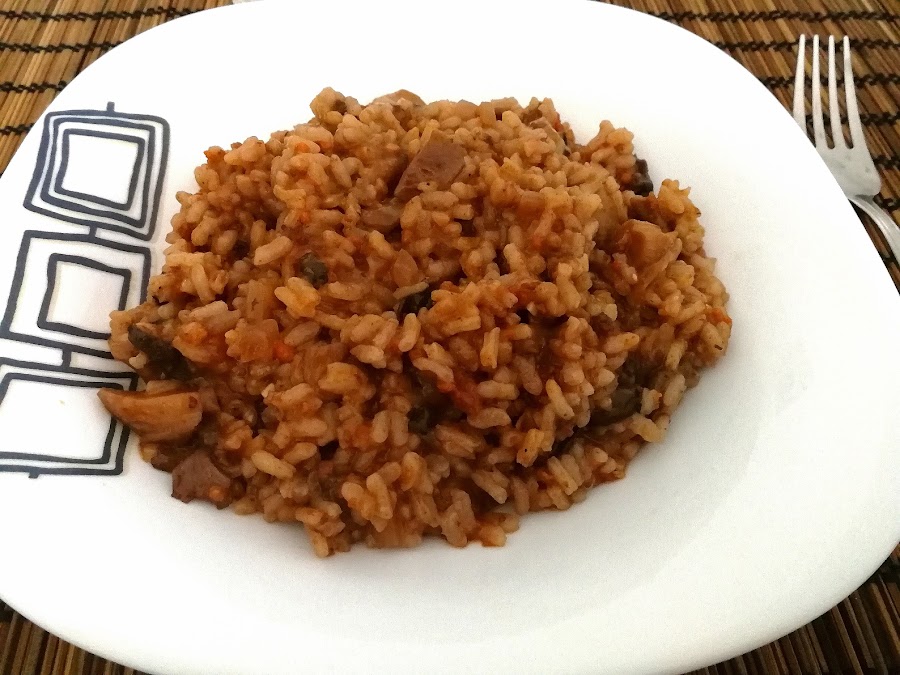 arroz con setas y sobrasada