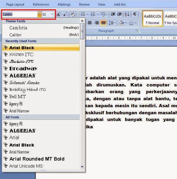 Cara Merubah Bentuk dan Ukuran Font Pada Ms.Office Word