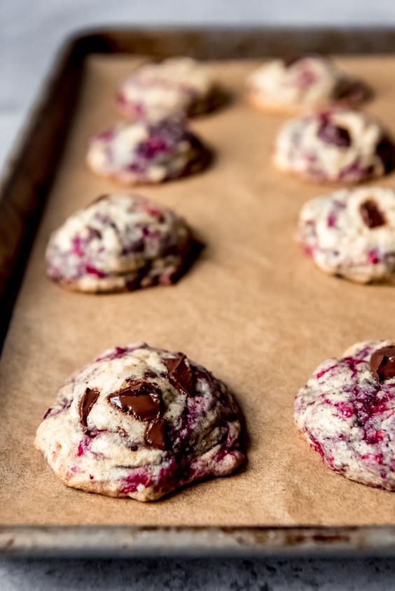 Raspberry Chocolate Chip Cookies Food Recipe Yummy