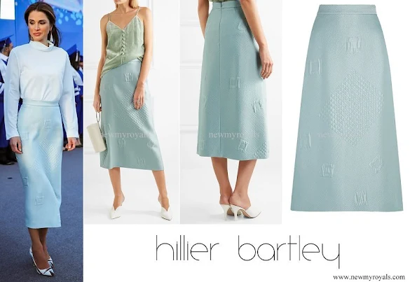 Queen Rania wore HILLIER BARTLEY Quilted jacquard midi skirt