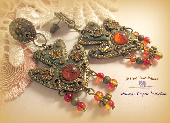 Cercei handmade Russian Empire "Amber Fire "