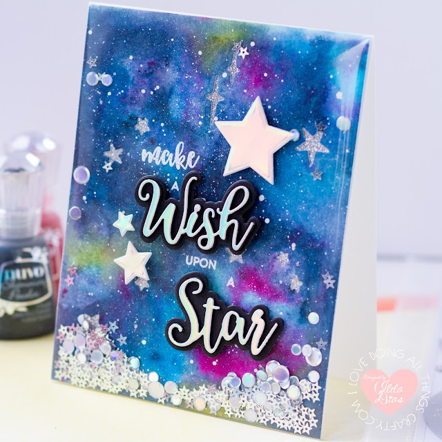 Tonic Shaker Creator Pockets,Frameless Shaker Card,Make a Wish Frameless Shaker Card,Tonic Studios,Card Making, Stamping, Die Cutting, handmade card, ilovedoingallthingscrafty, Stamps, how to,  Shoot for the Stars