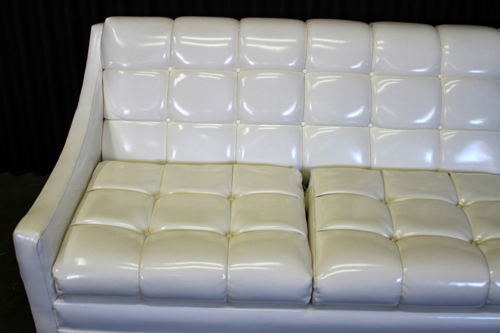 Hermans Steel Garage 70s White Vinyl Tufted Sofa