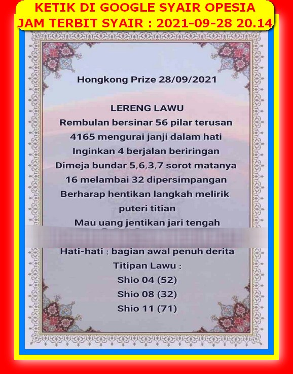 Syair Togel Hk 28 September 2021 Forum Syair Asiktoto