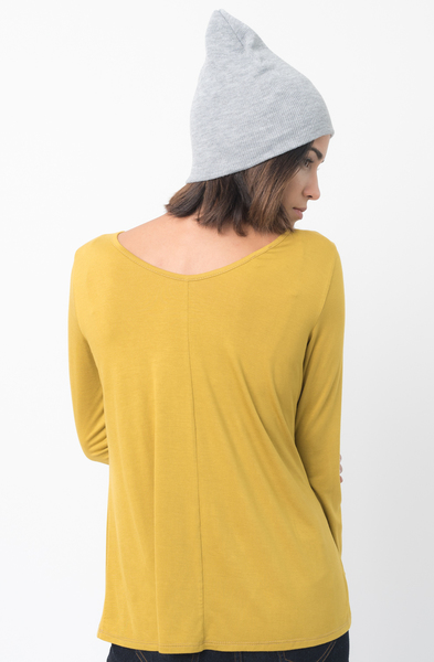 Shop for Mustard Long Sleeves Cross Front Neckline Tee Jersey Tunic Online - $30 - on caralase.com