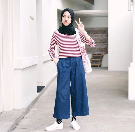  Ootd  Hijab  Kulot  Garis