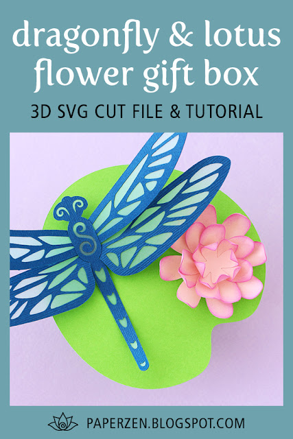 Paper Dragonfly and Lotus Flower Party Favor Gift Box - 3D SVG Cut File Paper Dragonfly and Lotus Flower Party Favor Gift Box - 3D SVG Cut File