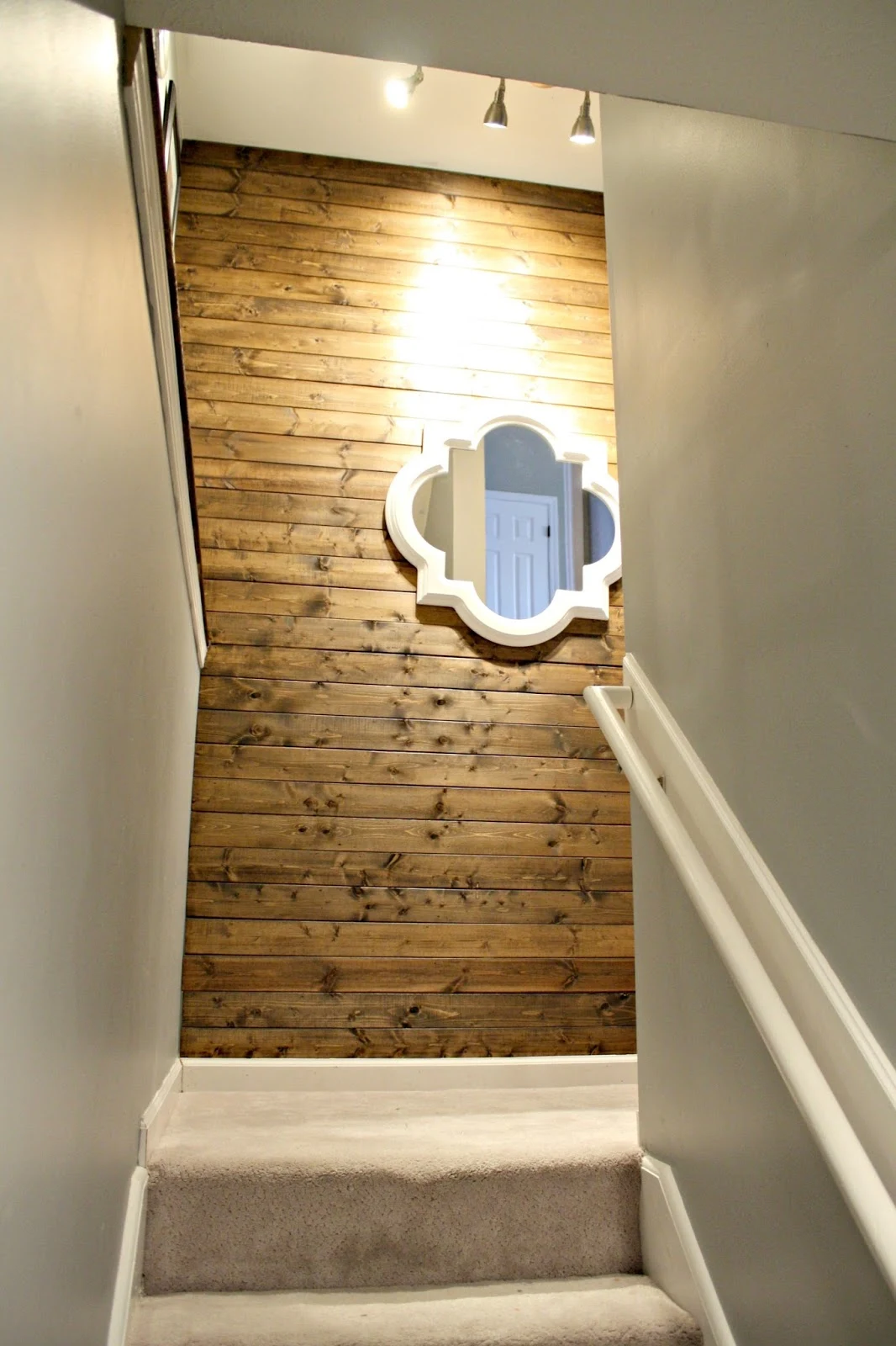 Inexpensive wood wall in stairway