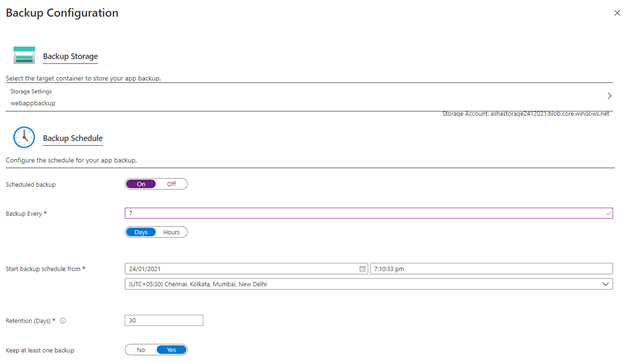 Configure a Backup for your Azure App Service