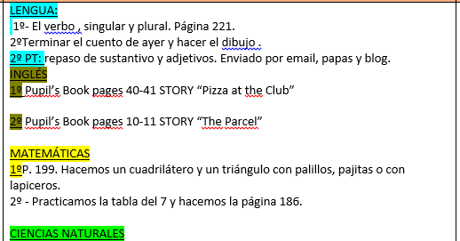 Ceip Ciruelos Tareas 2º De Primaria Martes 19 De Mayo De 2020