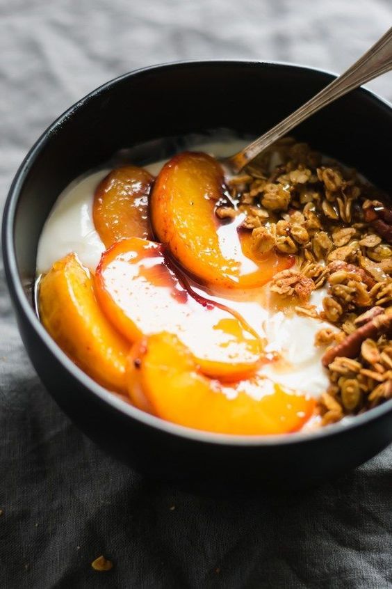 Peach Crisp Yogurt Bowls Made with creamy vanilla yogurt The Slow