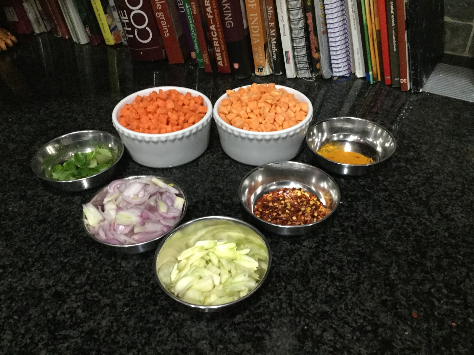 Cooking at Home Sweet Potatoes and Carrot Stir Fry (Madhura Kizhangu