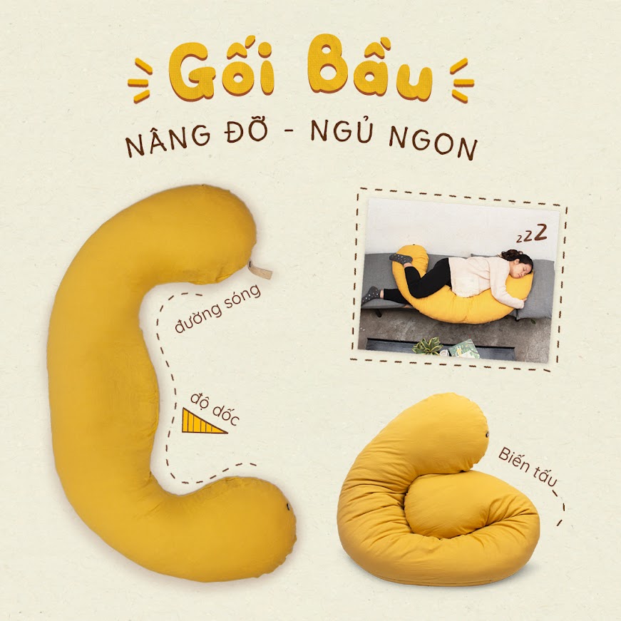 [A159] Gối Bà Bầu Đậu Khuyết cao cấp giúp Mẹ ngủ ngon, an toàn cho Con