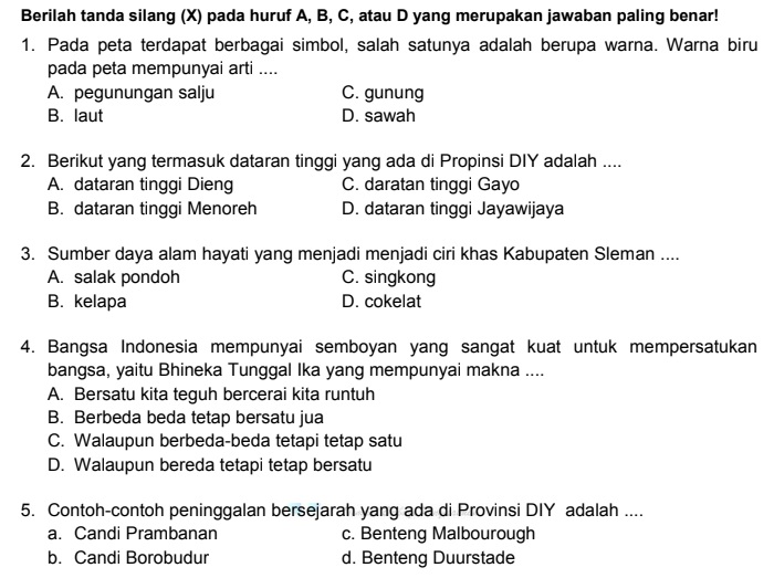 Soal USBN IPS Kelas 6 Tahun 2020 Soal USBN IPS Kelas 6 Tahun 2020
