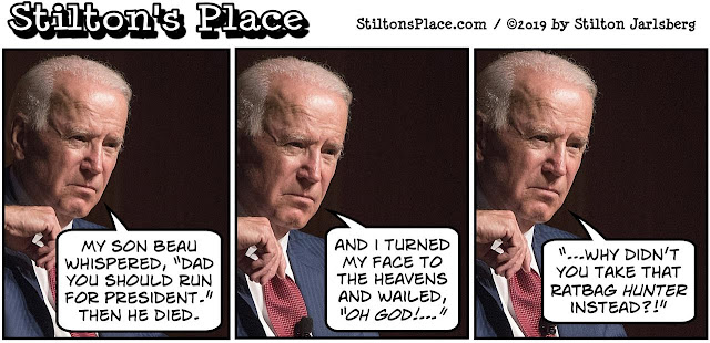 stilton’s place, stilton, political, humor, conservative, cartoons, jokes, hope n’ change, joe biden, hunter biden, corruption, sex, DNA test, baby, quid pro quo