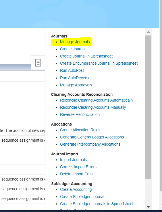 HSRoracentre How to delete Journal in Oracle cloud