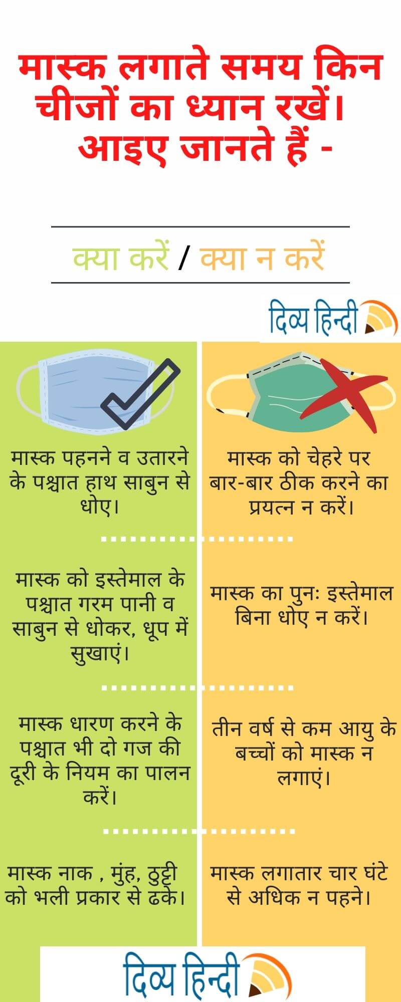 क्या करें/ क्या न करें - मास्क संबंधित infographic