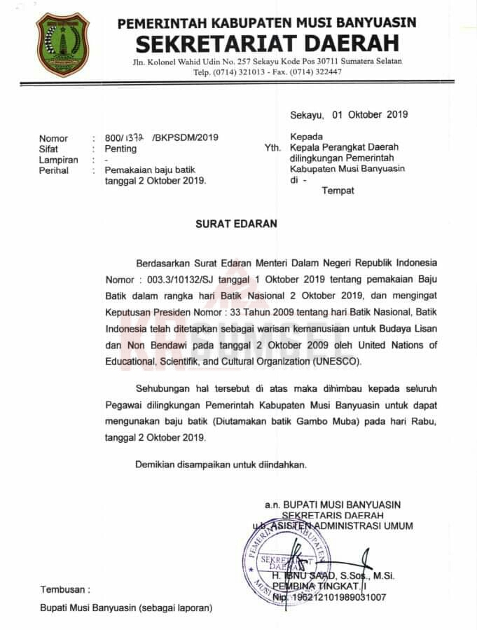 Hari Batik Nasional Esok Asn Muba Pakai Batik Gambo