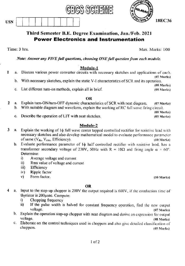Visvesvaraya Technological University B.E. ELECTRONICS & COMMUNICATION