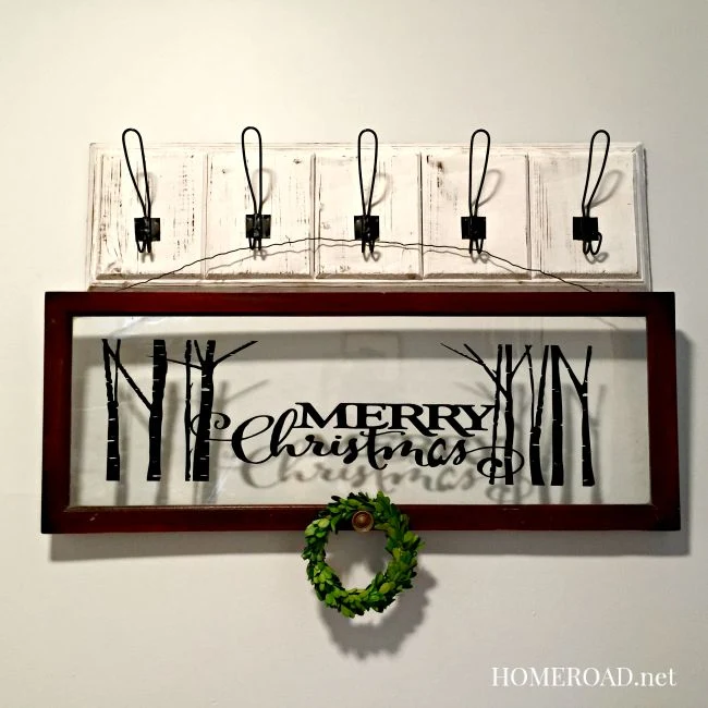 Merry Christmas Decorative Window hanging on wall with hooks