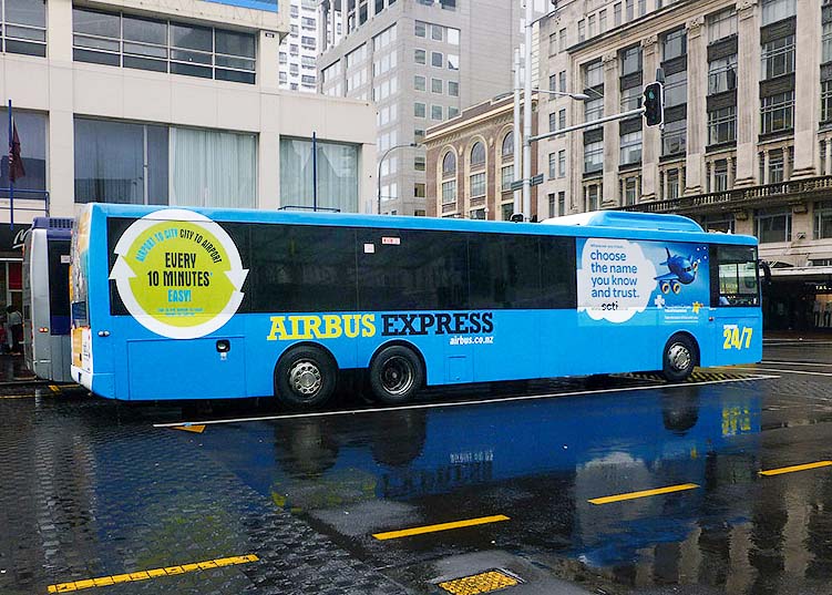 Former Airbus Express bus in central Auckland