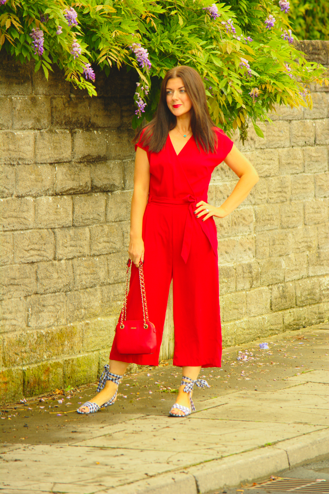 bright red jumpsuit