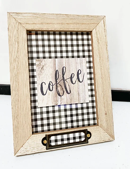 buffalo checked background on coffee sign frame