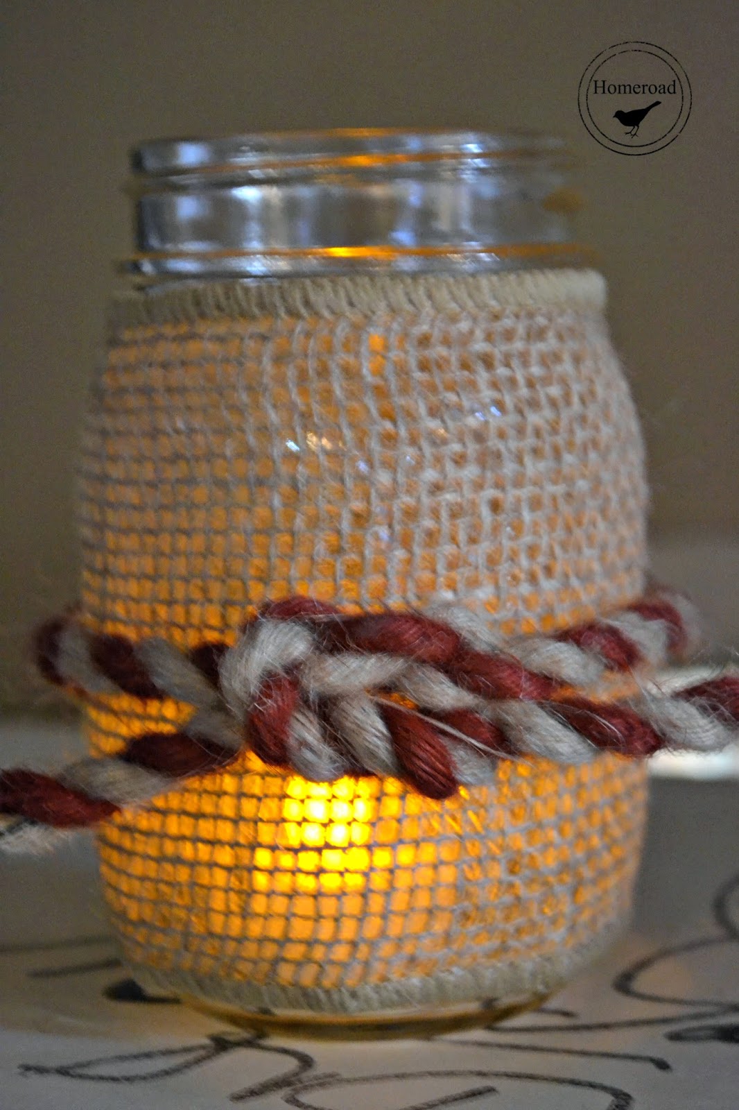 Burlap Ribbon Tea Light Mason Jars