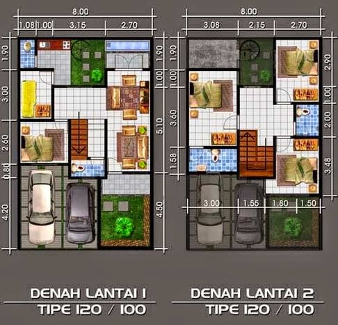 contoh denah dan gambar rumah minimalis lantai 2 ukuran