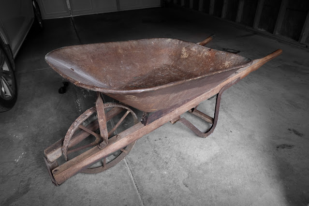 vintage antique steel wood wheelbarrow