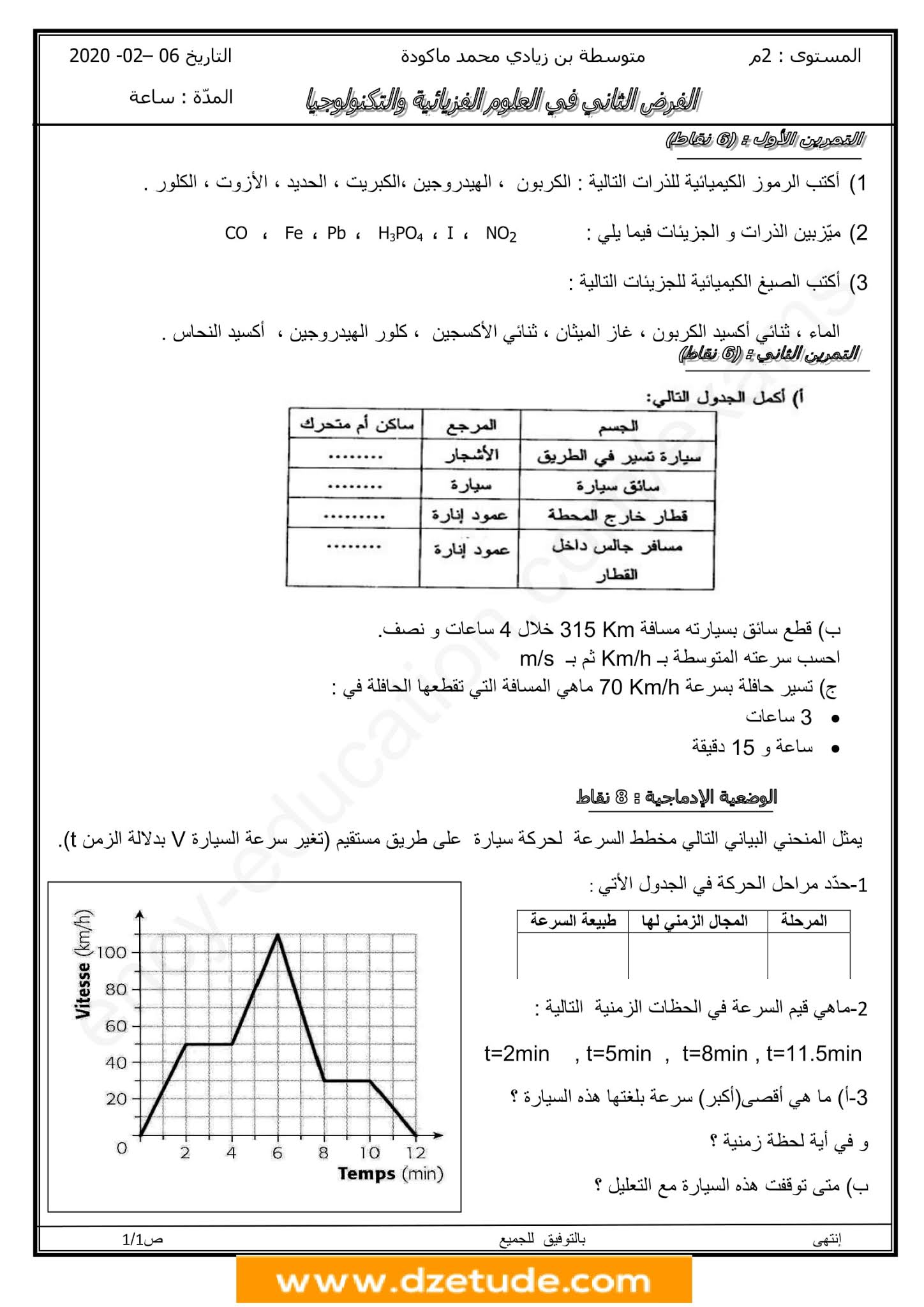 فرض الفيزياء الفصل الثاني للسنة الثانية متوسط - الجيل الثاني نموذج 8