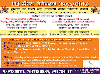 ITI Jobs Campus Placement at  Govt. ITI Sultanpur & Govt. ITI Aliganj, Uttar Pradesh For Male and Female Candidates in Hero MotoCorp Ltd Haridwar Plant