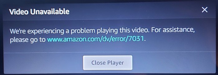 Código de error de Amazon Prime Video 7031