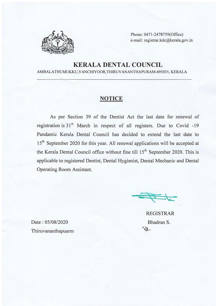 dentist in palarivattom Registration Renewal for Kerala Dental