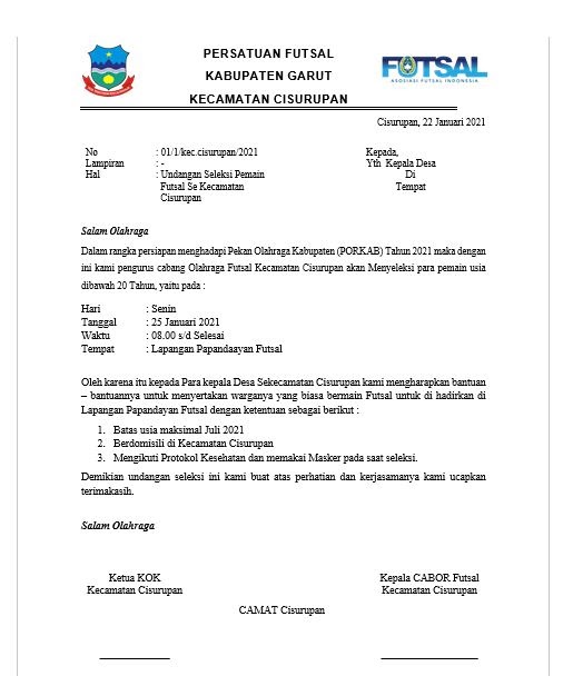 Contoh Surat Undangan Seleksi Olahraga Beserta Cara Pembuatanya Di Ms Word Neicy Tekno