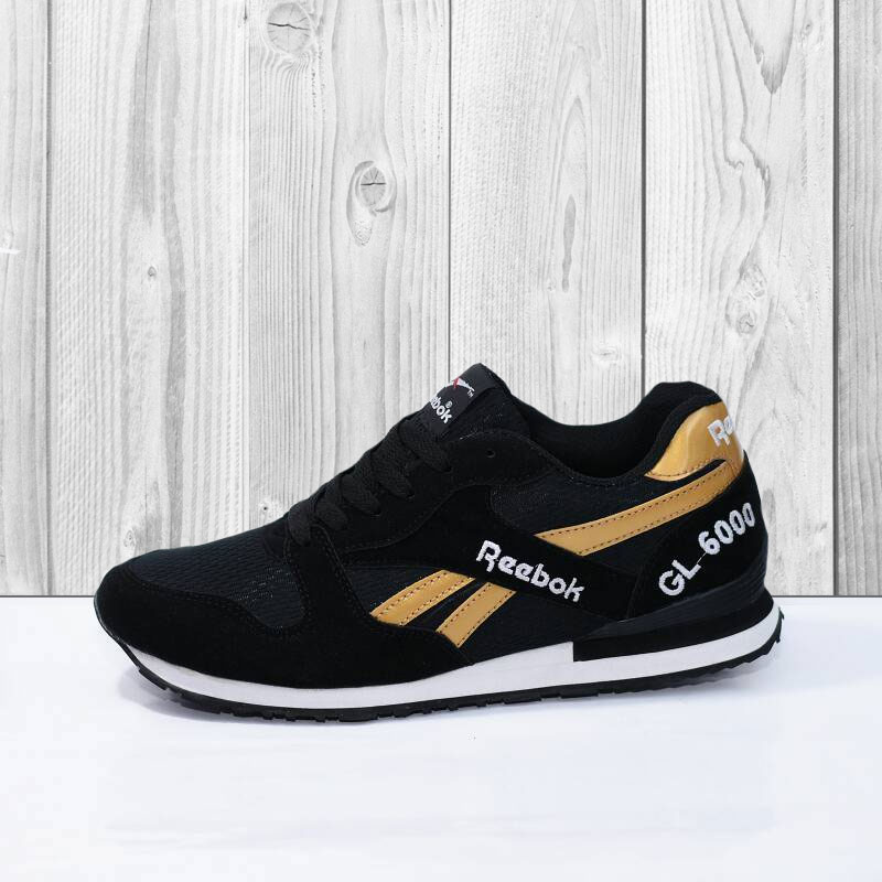 sepatu olahraga reebok gl6000 sr 001 black gold sepatu olahraga reebok gl6000 sr 001 black gold