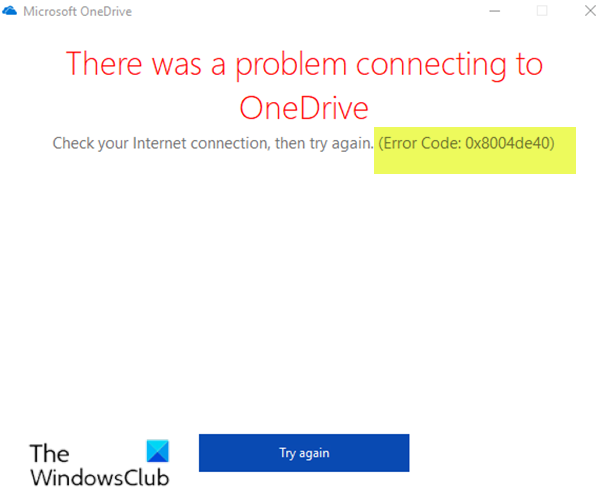 ข้อผิดพลาดของ OneDrive 0x8004de40