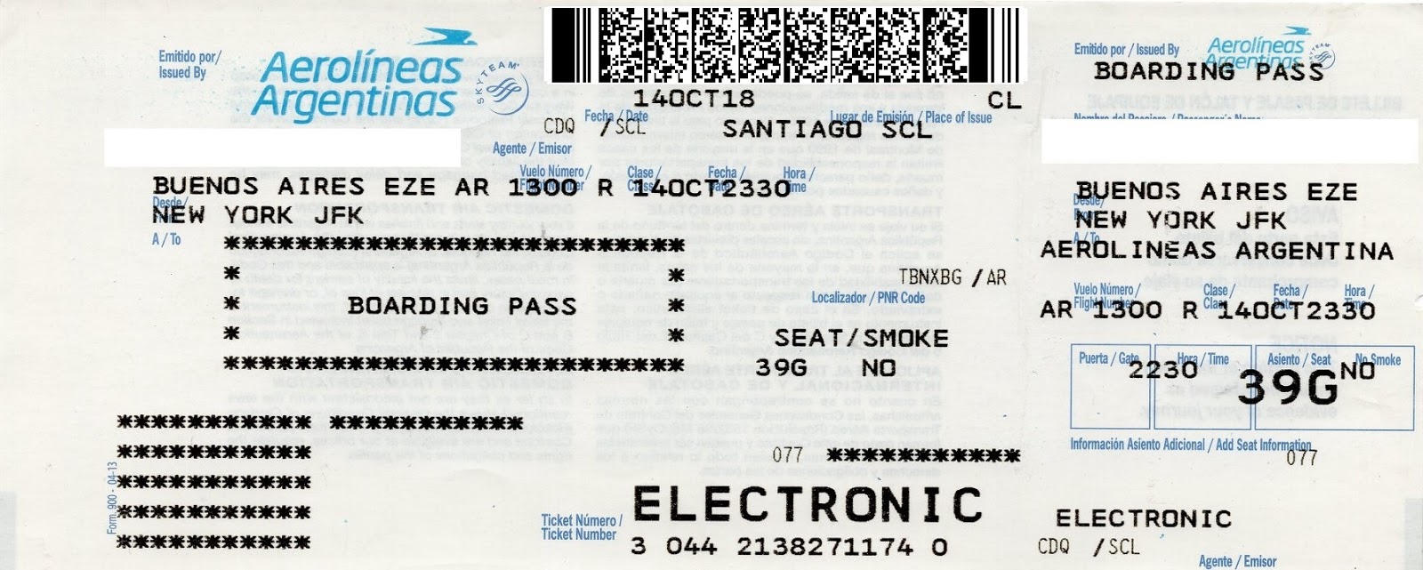 The Traveler S Drawer AerolÍneas Argentinas Boarding Pass For The Flight Ar 1300 From Buenos