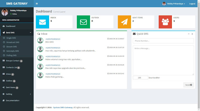 Download Gratis SMS Gateway Full Fitur V.2 With AdminLTE Responsive Template